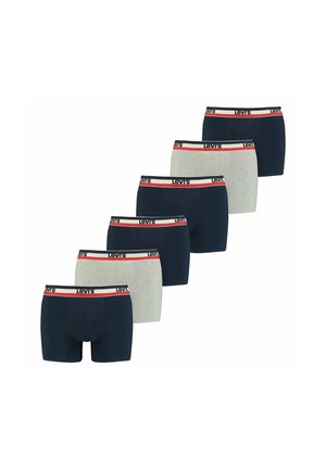 Set aus sechs Boxershorts in Marineblau und Grau, aus Baumwolle mit einem weichen elastischen Bund, der ein rotes, weißes und schwarzes Logodesign aufweist.
