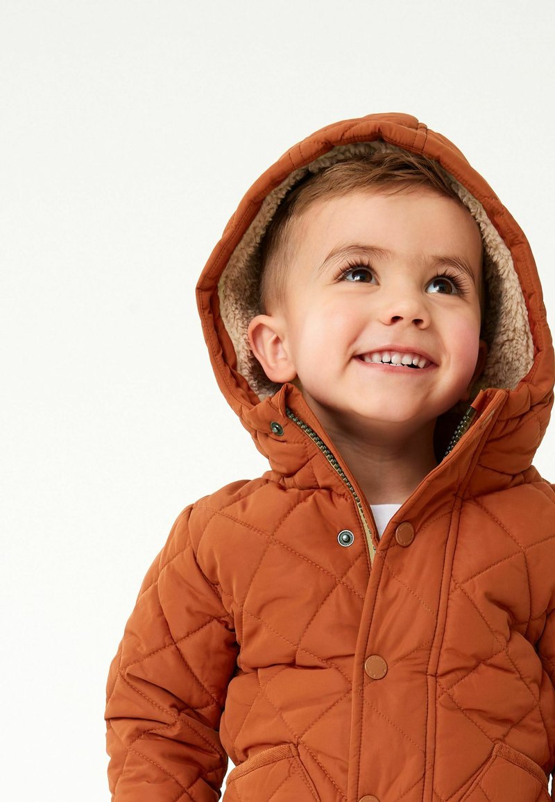 Khaki Green Showerproof Quilted Borg-Lined Hood Double Layer Coat