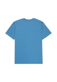 Μπλε βαμβακερό T-shirt με κοντά μανίκια, στρογγυλό λαιμό και ομοιόμορφη υφή. Χωρίς γραφικά ή σχέδια, με ίσια ραφή.