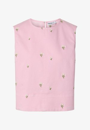Pieces, TOP PCFLORA EMBROIDERY DENIM - Blouse - roseate spoonbill