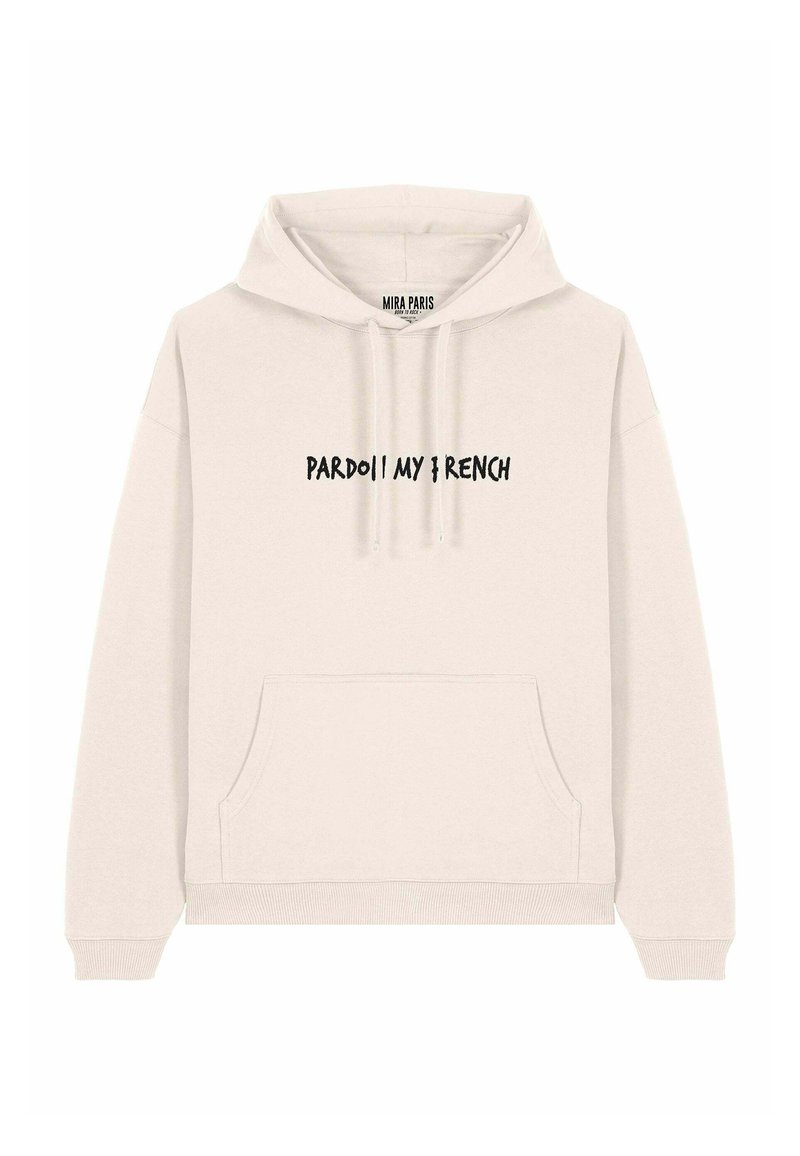 Felpa crema con tasca a marsupio, cappuccio con cordino e testo nero che recita "PARD0II MY FRENCH" sul davanti. Finitura in tessuto morbido.
