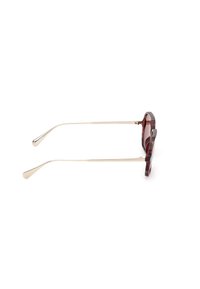 Lunettes de soleil teintées marron avec une monture en résine épaisse et de minces branches en métal doré avec des embouts de patte incurvés.