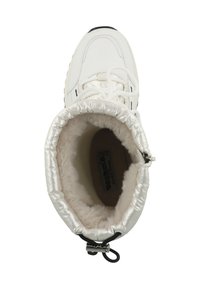 Witte gewatteerde enkelboots met een faux fur voering. Voorzien van een ronde neus, vetersluiting en een zwarte zool. Glad exterieur met een glanzende afwerking.