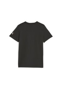 Camiseta negra de manga corta vista desde atrás con un pequeño logo blanco de Puma en la manga izquierda.