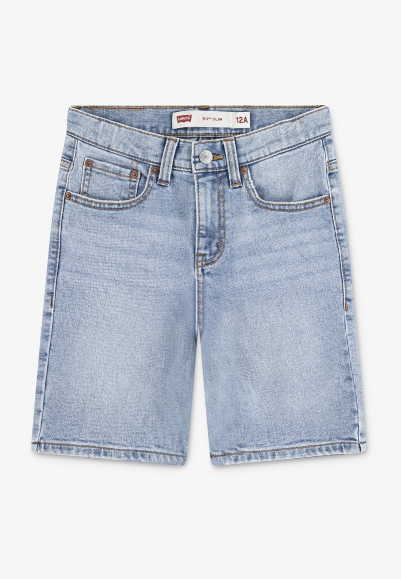 Shorts slim en denim bleu clair Levi's 511 pour enfants taille 12, avec bouton devant, fermeture éclair, passants de ceinture et design à cinq poches.