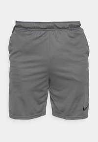 Nike sportovní šortky v šedé barvě, vyrobené z lehké tkaniny. Mají elastický pás a malé černé logo na levé nohavici.