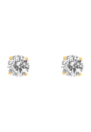 Orecchini a bottone in diamante tondo con montature in oro giallo a quattro griffe, che mostrano una brillantezza chiara e una superficie liscia.