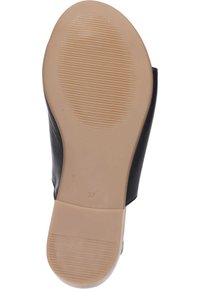 Black leather shoe with a beige rubber sole, featuring horizontal ridges for grip and size marked "37." Smooth texture on upper.