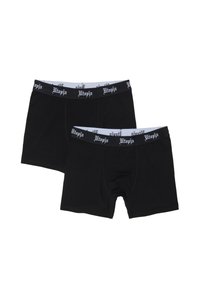 Dos pares de bóxers negros con cinturillas elásticas en blanco y negro impresas con "Utopía".