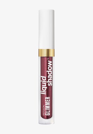 Tube de fard à paupières Revlon Glimmer Liquid Shadow en bordeaux profond scintillant avec un capuchon blanc et une bande dorée.