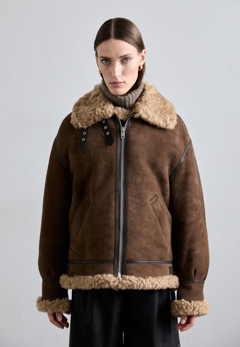 Bally Leren jas - midbrown/beige