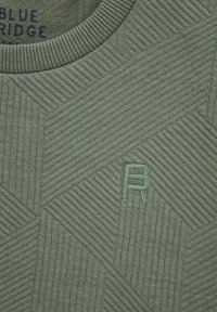 Zeleni pulover s teksturom koji ima geometrijski uzorak i rebrasti ovratnik. Izvezeni logo 'R' u odgovarajućoj zelenoj boji na prednjoj strani.