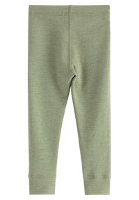 Lysegrønne leggings lavet af blødt materiale, med elastisk talje, tætsiddende form og syede sømme for øget holdbarhed.