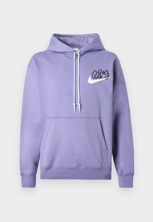 Lila Kapuzenpullover mit Kordelzug, Fronttasche und schwarzem "Vibe"-Logo mit Nike-Swoosh. Aus weichem Stoff mit gerippten Bündchen gefertigt.
