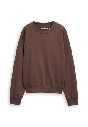 Brauner Baumwoll-Sweatshirt mit Rundhalsausschnitt, gerippten Bündchen und Saum sowie einem lockeren Schnitt, der eine glatte Textur und ein minimalistisches Design aufweist.