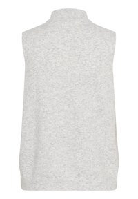 Maglione senza maniche color grigio chiaro con un motivo a maglia testurizzato e orlo a coste. Design semplice, senza chiusure o decorazioni.