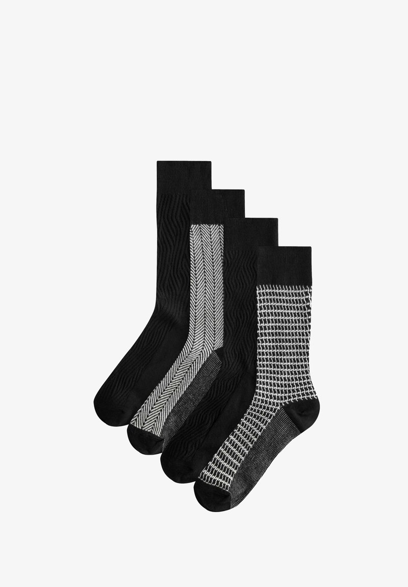 Next SIGNATURE 4 PACK - REGULAR FIT - Sokken - black white tesuture