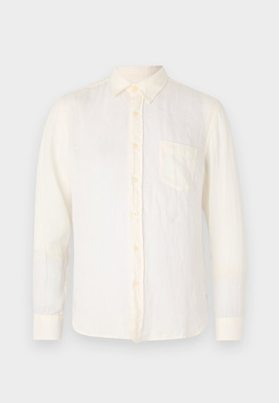 Lys kremfarget skjorte med lange ermer laget av lin. Har knapping foran, krage og en enkelt brystlomme. Myk, strukturert stoff.