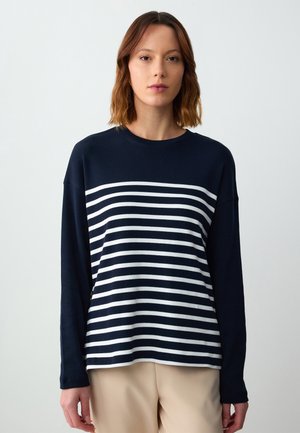 CREW NECK LONG SLEEVE LINE PATTERNED - Strickpullover - dark blue