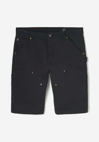 Zwarte cargoshorts van duurzaam materiaal, met meerdere zakken, een knoopsluiting en messing details voor extra uitstraling.