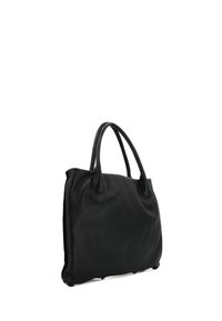 Borsa tote in pelle nera con due manici arrotondati, esterno testurizzato e design spazioso; senza elementi metallici o accenti visibili.