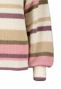 Strikket sweater med striber i lyserøde, beige, olivengrønne og lilla nuancer. Strikket stof, løs pasform og ribbede manchetter og kant. Struktureret udseende.