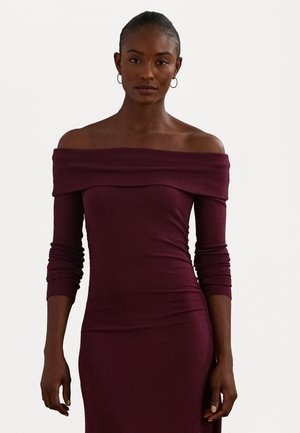 Lauren Ralph Lauren RIB KNIT OFF THE SHOULDER MIDI DRESS - Denní šaty - pinot noir