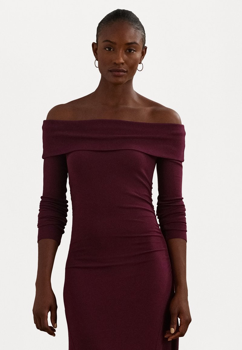 Lauren Ralph Lauren RIB KNIT OFF THE SHOULDER MIDI DRESS - Kasdienė suknelė - pinot noir