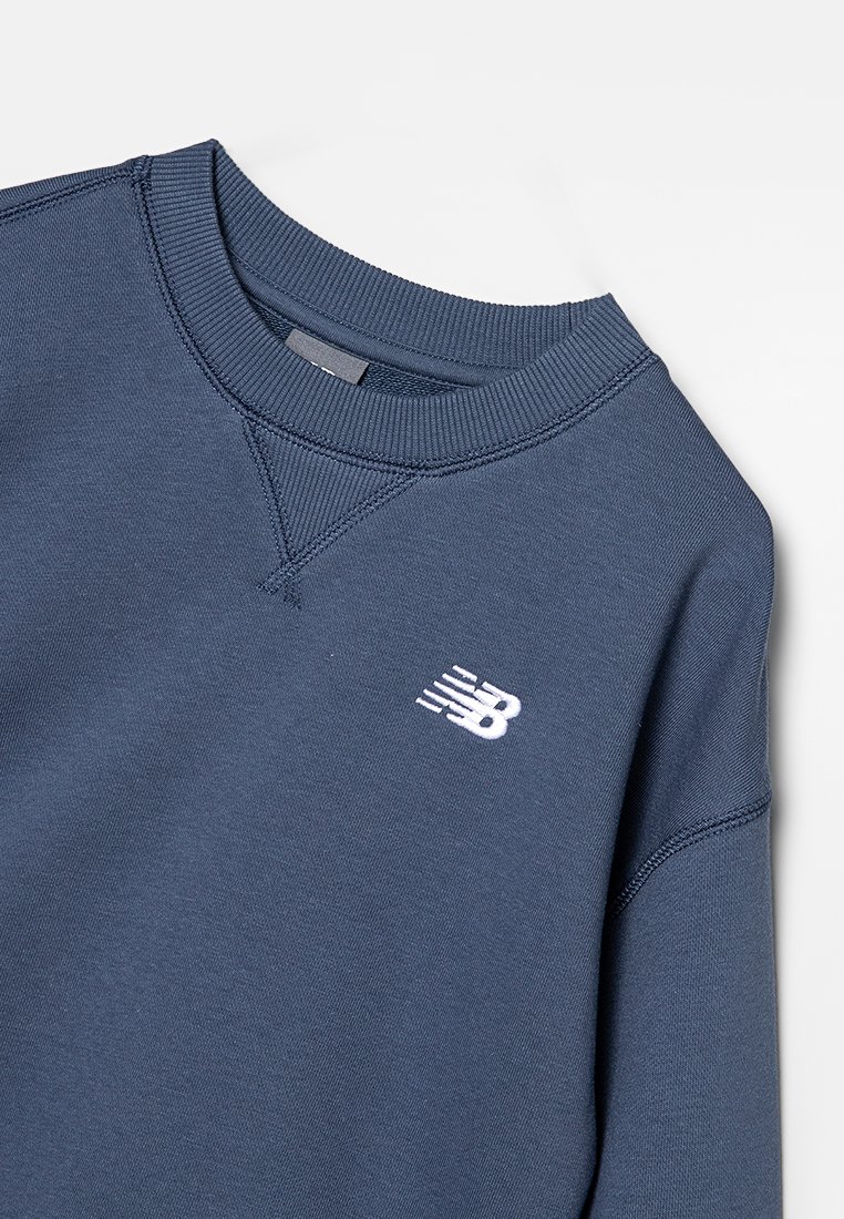 Sweatshirt bleu en mélange de coton ; col rond côtelé, manches montées et logo blanc brodé sur la poitrine. Texture lisse.