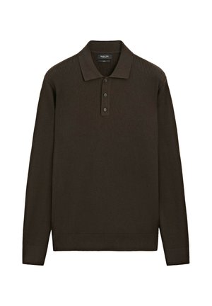Massimo Dutti, BUTTON-DETAIL POLO KNIT SWEATER - Long sleeved top - dark brown