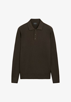 Massimo Dutti, BUTTON-DETAIL POLO KNIT SWEATER - Longsleeve - dark brown