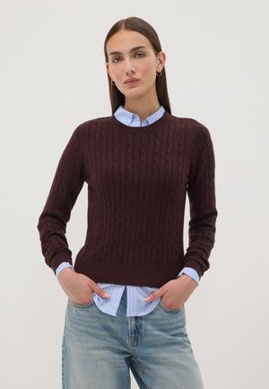 OVS, CABLE-KNIT CREW-NECK JUMPER, REGULAR FIT - Jersey de punto - dark brown