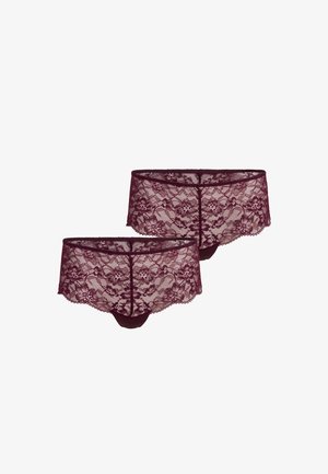 Culottes de encaje en burdeos profundo con patrones florales, bordes festoneados y un tejido suave y elástico para mayor comodidad. Paquete de dos.