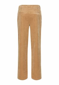 Corduroy broek in een lichtbruine kleur, met een recht model, twee achterzakken en een gestructureerde ribbelstof.