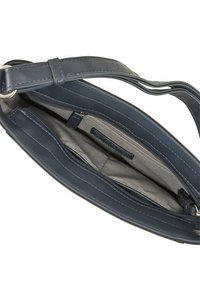 Borsa in pelle blu navy con chiusura a zip, tasche interne e fodera testurizzata, dotata di tracolla rimovibile e hardware in argento.