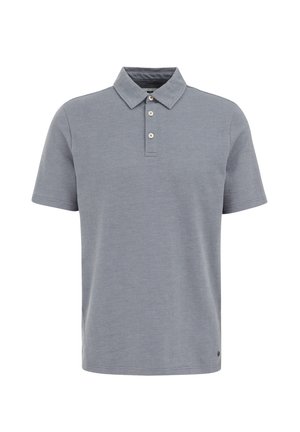 Polo majica s kratkimi rokavi v svetlo modri teksturirani tkanini. Ima ovratnik s tremi gumbi in majhen logotip.