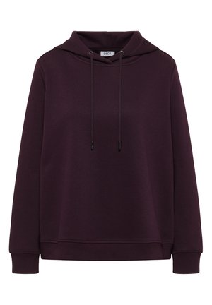 Maroon huvtröja med framficka, dragsko i huvan samt ribbade muddar och nederkant. Tillverkad av mjukt tyg med en slät yta.