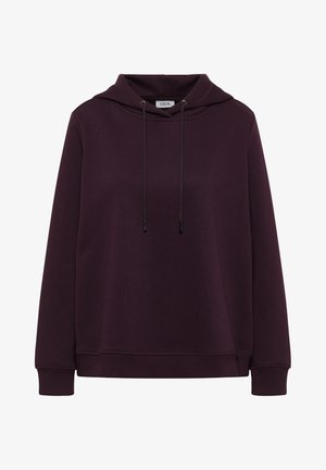 Maroonowa bluza z kapturem z kieszenią z przodu, kapturem z regulatorem i ściągaczami przy mankietach oraz u dołu. Wykonana z miękkiego materiału, o gładkiej fakturze.