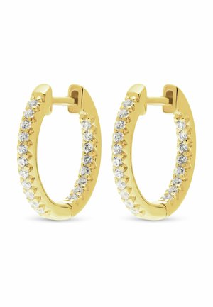 Guldringe med en række små runde diamanter sat langs de ydre kanter, med en hængslet lås.