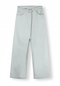 Jeans a gamba larga grigio chiaro in denim, con chiusura a bottone, design a cinque tasche, cuciture visibili e silhouette rilassata.