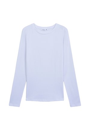 T-shirt bianco a maniche lunghe realizzato in cotone morbido, con collo rotondo e orlo dritto, senza motivi visibili o dettagli in metallo.
