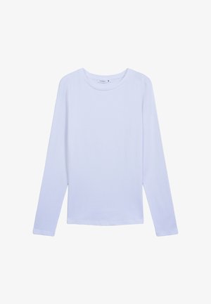 T-shirt bianco a maniche lunghe realizzato in cotone morbido, con collo rotondo e orlo dritto, senza motivi visibili o dettagli in metallo.