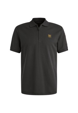 Ciemnoszara koszulka polo z krótkim zamkiem i klasycznym kołnierzykiem. Posiada małą aplikację z logo na piersi oraz strukturalny materiał.