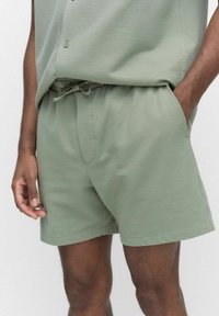 Myntegrønne teksturerede shorts med elastisk talje og justerbar snor, med sidelommer og en afslappet pasform.