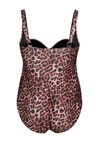 Plavky na jedno rameno s leopardím vzorom, so nastaviteľnými popruhmi, kruhovým výstrihom, hladkou textúrou a priliehavým strihom, ktorý siaha do polovice stehien.