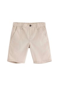 Beiga shorts med en midja som har en elastisk del och en framknapp. Två sidfickor och ett mjukt, lättviktigt tyg.