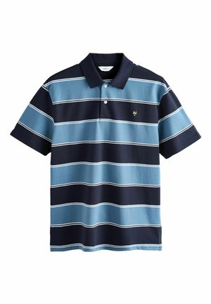 Lühikese varrukaga tumeroheline ja helesinine polosärk valgete horisontaalsete triipudega ning väikese kollase logoga vasakul rinnal.