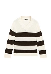 STRIPED V-NECK WITH LONG SLEEVE - Maglione - beige