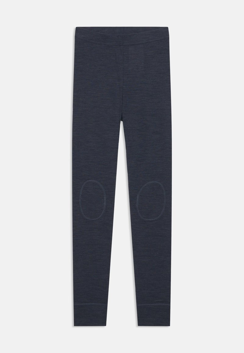Sötétkék leggings, texturált anyagból, térdpárnákkal és rugalmas derékrésszel a kényelmes és rugalmas viseletért.