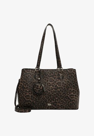 Borsa tote con stampa leopardata realizzata in materiale sintetico testurizzato, dotata di doppie maniglie e di una pochette rotonda removibile, con hardware in tonalità oro.